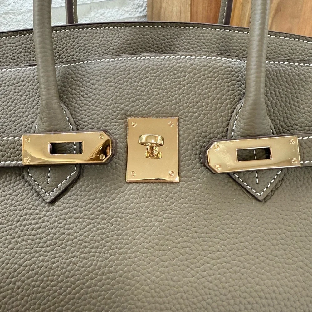 Birkin 35 Etoupe Togo inspired Taupe Leather Handbag with gold hardware - Picture 13 of 16